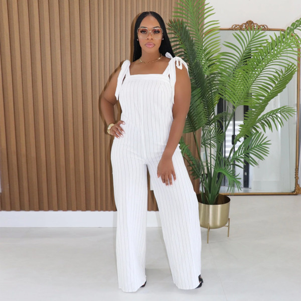 EVE Solid Color Stripe Sling Loose Jumpsuit BY-7698
