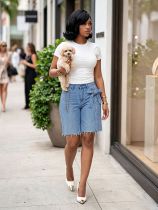 EVE Hot Drill Bow-Tie Denim Shorts GYLN-9839