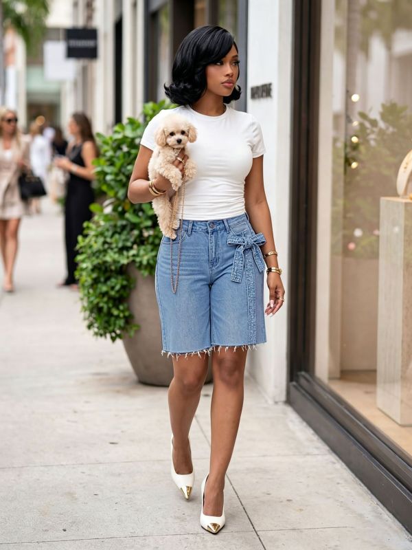 EVE Hot Drill Bow-Tie Denim Shorts GYLN-9839