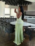 EVE Contrast Color Stripe Knits Sling Maxi Dress OLYF-6200