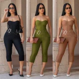 EVE Solid Color Wrap Chest Seventh Jumpsuit BY-7693