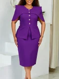EVE Solid Color Short Sleeve Midi Dress GATE-628