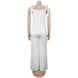 EVE Solid Color Stripe Sling Loose Jumpsuit BY-7698
