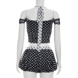 EVE Color Block Polka Dots Print Short Suit GDSF-J26ST178