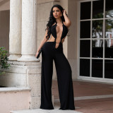 EVE Sexy Tie Up Backless Solid Color Jumpsuit BY-7687