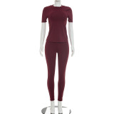 EVE Solid Color Short Sleeve T Shirt Pants 2 Piece Set GDSF-D26ST129