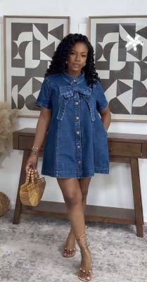 EVE Bow-Tie Denim Short Sleeve Mini Dress GADE-6731