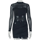 EVE Mesh Long Sleeve Ruched Mini Dress GJYO-JD305329