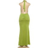 EVE Solid Color Deep V Neck Backless Maxi Dress XEF-K6D05840A