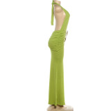 EVE Solid Color Deep V Neck Backless Maxi Dress XEF-K6D05840A