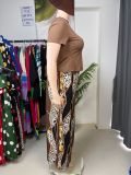 EVE Plus Size Solid Color Tops Leopard Wide Leg Pants Suit GAWE-6748