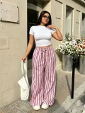 EVE Plus Size Solid Color T Shirt Stripe Pants 2 Piece Set GADE-11411