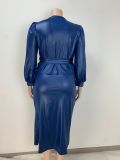 EVE Plus Size Long Sleeve Tie Up Maxi Dress GAWE-6506