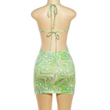 EVE Print Halterneck Backless Mini Dress GZJQ-K6D08542A