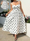 EVE Plus Size Polka Dot Print Sling Maxi Dress GAWE-6759