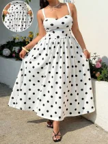 EVE Plus Size Polka Dot Print Sling Maxi Dress GAWE-6759