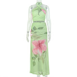 EVE Print Cross Halterneck Backless Long Skirt Suit GJYO-JSD711886