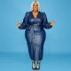 EVE Plus Size Long Sleeve Tie Up Maxi Dress GAWE-6506