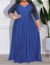 EVE Plus Size Long Sleeve V Neck Maxi Dress GAWE-6455
