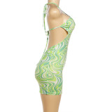 EVE Print Halterneck Backless Mini Dress GZJQ-K6D08542A