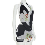 EVE Print Backless Tie Up Mesh Two Piece Skirts Set GSZM-D26ST166