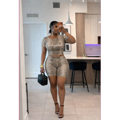 EVE Snake Print Short Sleeve Two Piece Shorts Set FOSF-8851
