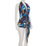 EVE Halterneck Print Mesh Tie Up Romper GSZM-Q26RP035
