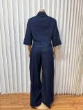 EVE 3/4 Sleeveless Shirt Wide Leg Pants Denim Suit GMYU-6715