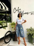 EVE Plus Size Graffiti-print Washed Seventh Jeans GYLN-2242
