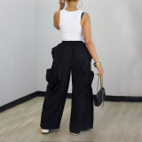 EVE Solid Color Patchwork Wide Leg Pants AIL-350