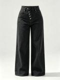 EVE Plus Size Multi-button Color-blocked Wide Leg Jeans GYLN-2244