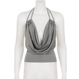 EVE Deep V Neck Backless Halterneck Tops GPKJ-MR49069