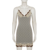EVE Polka Dots Print Lace Edge Sling Mini Dress GPKJ-MR49225