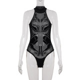 EVE Print Hollow Out See Through Bodysuit GPKJ-MR44457