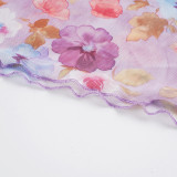 EVE Lace Patchwork V Neck Print Sling Top GPKJ-MR49008