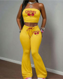 EVE Cherry Print Wrap Chest Top Pants 2 Piece Set XMCS-CS060943