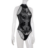 EVE Print Hollow Out See Through Bodysuit GPKJ-MR44457