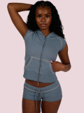 EVE Short Sleeve Hooded Top Two Piece Shorts Set CH-26021