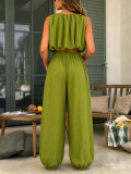 EVE Solid Color Sleeveless Crop Top Lantern Pants Suit HNIF-YY043