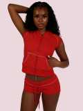 EVE Short Sleeve Hooded Top Two Piece Shorts Set CH-26021