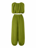 EVE Solid Color Sleeveless Crop Top Lantern Pants Suit HNIF-YY043