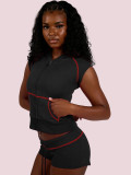 EVE Short Sleeve Hooded Top Two Piece Shorts Set CH-26021