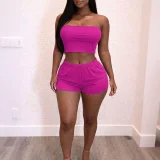 EVE Solid Color Wrap Chest Top Shorts Suit HNIF-MC034