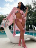 EVE Sexy Print Bikinis Beach Sun Protection Coat 3 Piece Swimsuit GTGE-MH1005