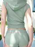 EVE Short Sleeve Hooded Top Two Piece Shorts Set CH-26021