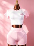 EVE Color Block Shrot Sleeve Two Piece Shorts Set GTGE-MH1007