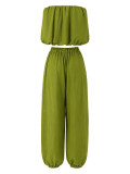 EVE Solid Color Sleeveless Crop Top Lantern Pants Suit HNIF-YY043