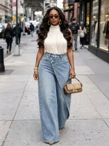 EVE High Waist Irregular Denim Straight Jeans LSD-2824