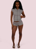 EVE Short Sleeve Hooded Top Two Piece Shorts Set CH-26021