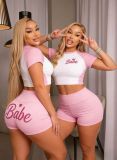 EVE Color Block Shrot Sleeve Two Piece Shorts Set GTGE-MH1007
